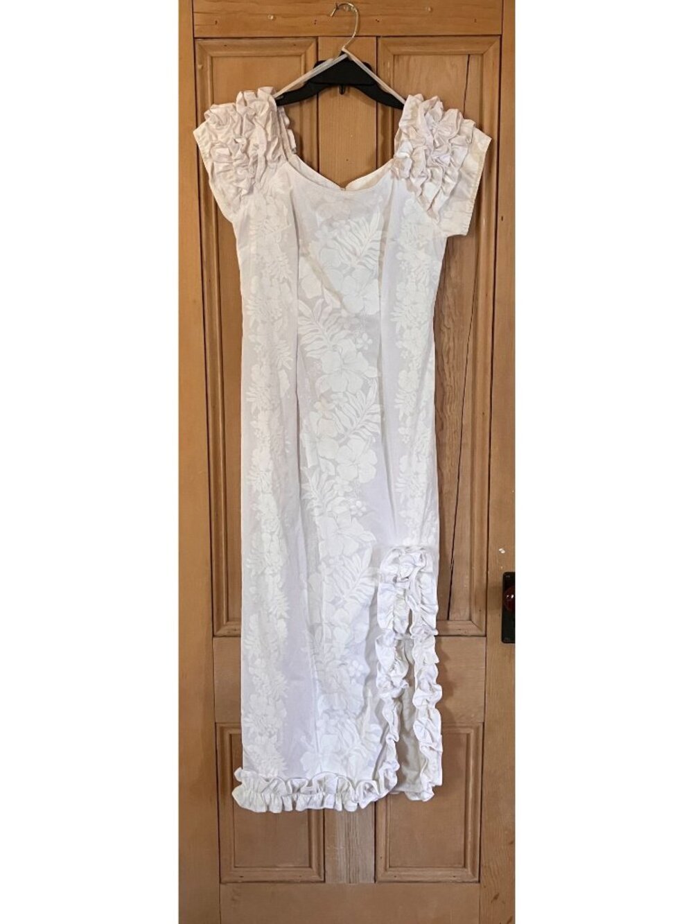 Hilo Hattie Women Vintage Beach Ruffle Hawaiian Wedding Dress Small White SP EXC